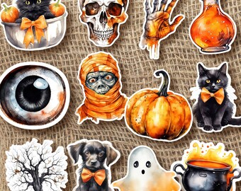 Halloween Stickers • LS0114 • Mummy • Zombies • Black Cat • Dog • Skull • Magic Potion • Pumpkin • Ghost • Witch's Cauldron