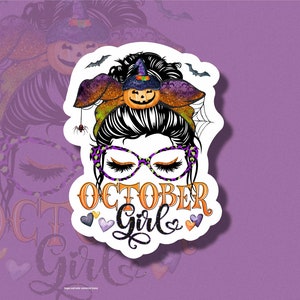 Messy Bun Sticker LS0040 October Girl Halloween Autumn image 1