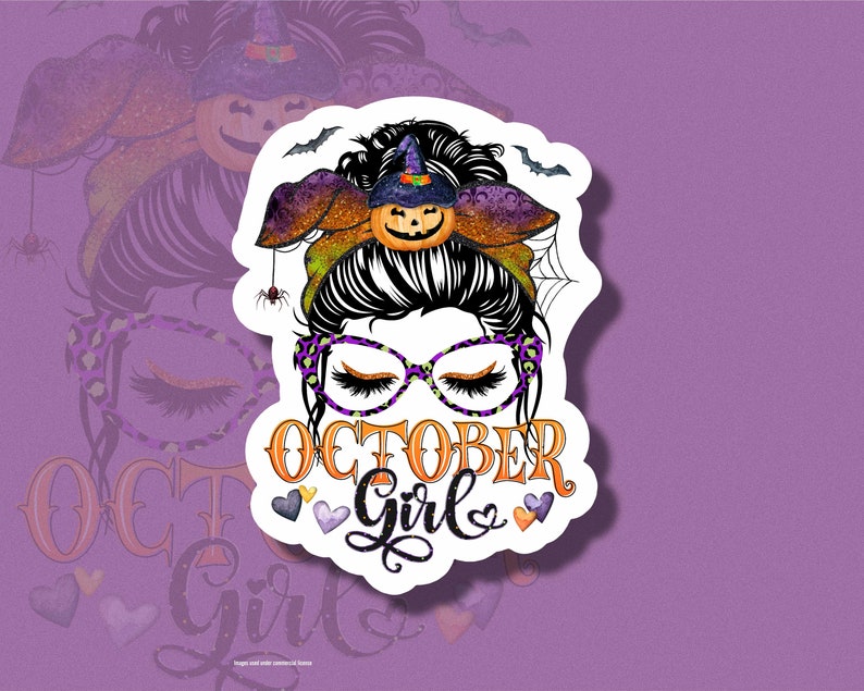 Messy Bun Sticker LS0040 October Girl Halloween Autumn image 1