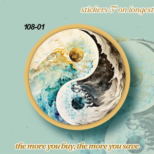 Yin Yang Vinyl Sticker LS0108 Ocean Watercolor Moon Sun Karma Good Vibes image 3