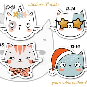 Kawaii Cat Face Vinyl Stickers LS0013 Emotions Santa Happy Sad Cartoon image 6