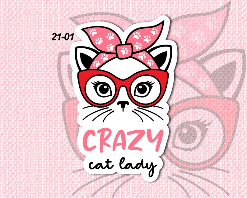 Cat Lady Vinyl Sticker LS0021 Messy Bun Cat Glasses Funny Sayings image 3