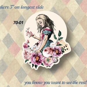 Alice in Wonderland Vinyl Stickers LS0070 Caterpillar Mad Hatter Tea Party Dodo Bird Fantasy Mushrooms image 3