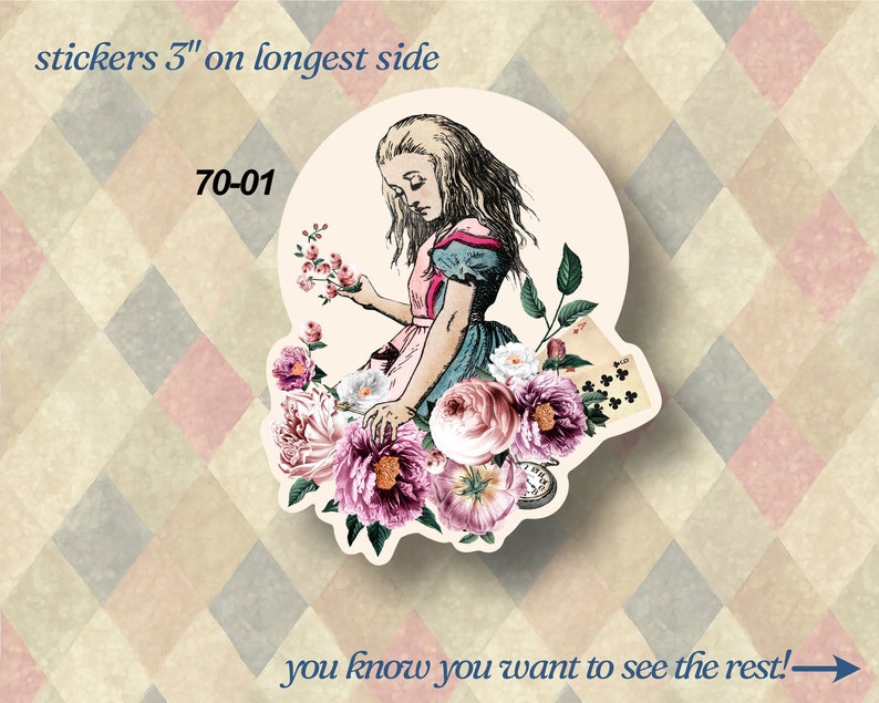 Alice in Wonderland Vinyl Stickers LS0070 Caterpillar Mad Hatter Tea Party Dodo Bird Fantasy Mushrooms image 3