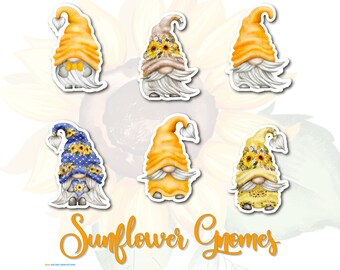 Sunflower Gnomes Vinyl Stickers | LS0005 | Sunflower Gnomes | Yellow | Blue | Flowers