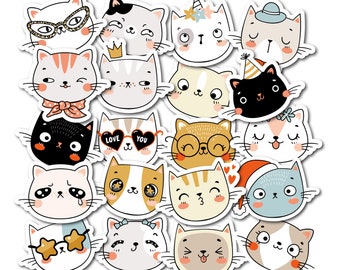 Kawaii Cat Face Vinyl Stickers | LS0013 | Emotions | Santa | Happy | Sad | Cartoon