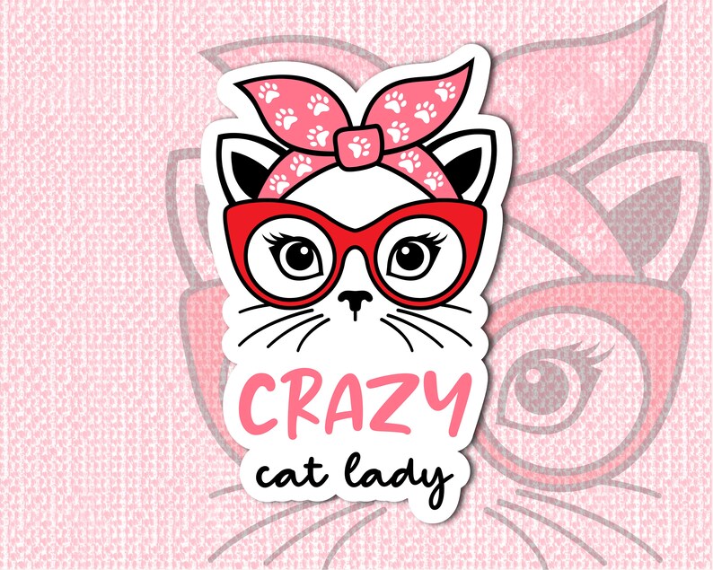 Cat Lady Vinyl Sticker LS0021 Messy Bun Cat Glasses Funny Sayings image 1