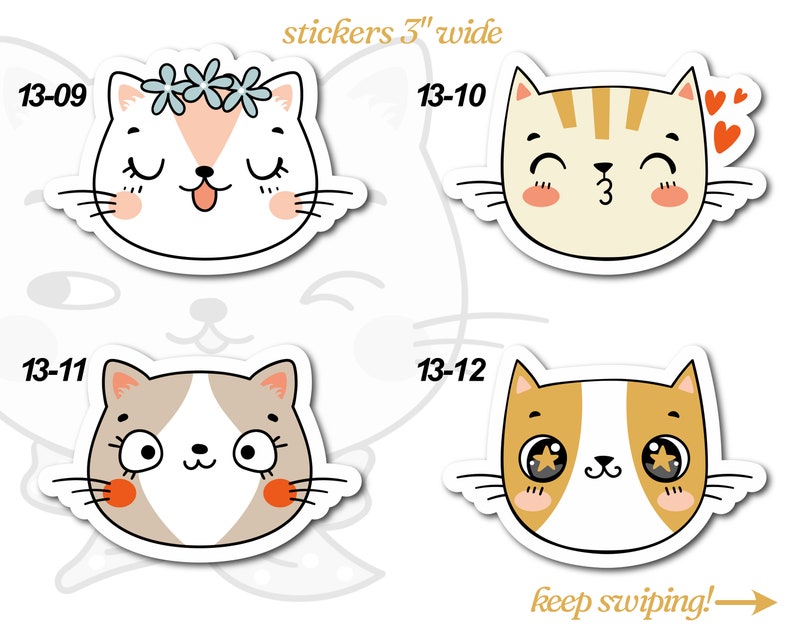 Kawaii Cat Face Vinyl Stickers LS0013 Emotions Santa Happy Sad Cartoon image 5