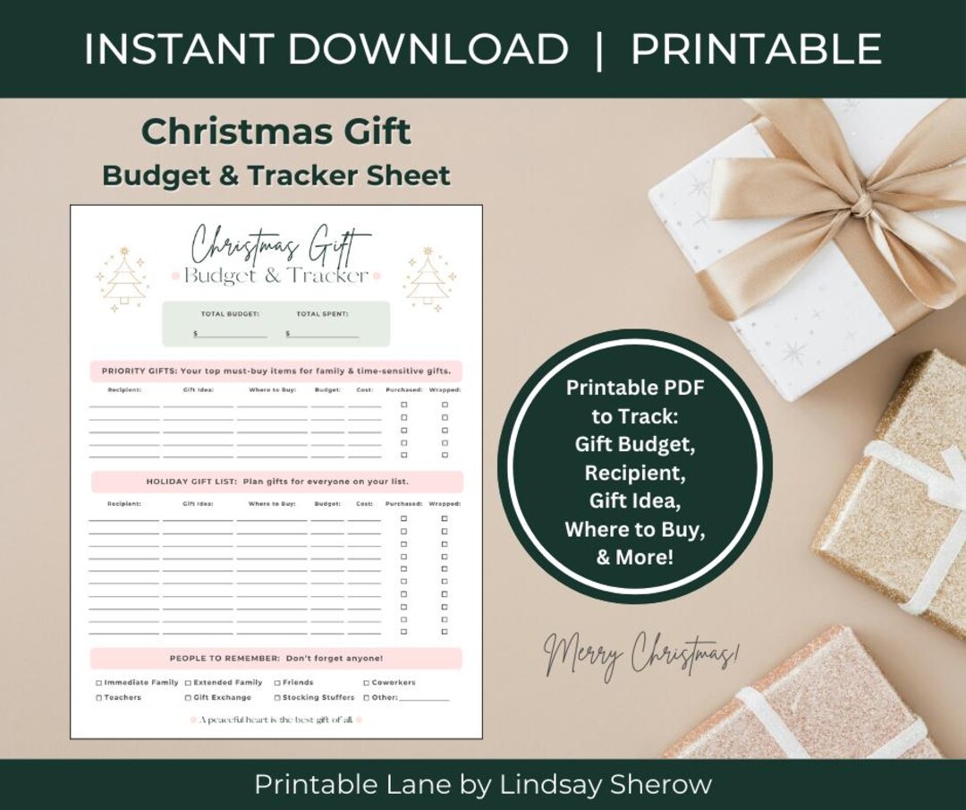Christmas Gift Budget and Tracker, Holiday Present Shopping Planning ...