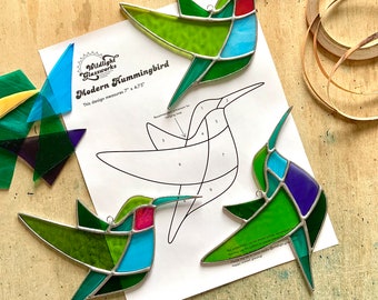 DIGITAL DOWNLOAD pattern | Modern Hummingbird stained glass pattern | Beginner pattern