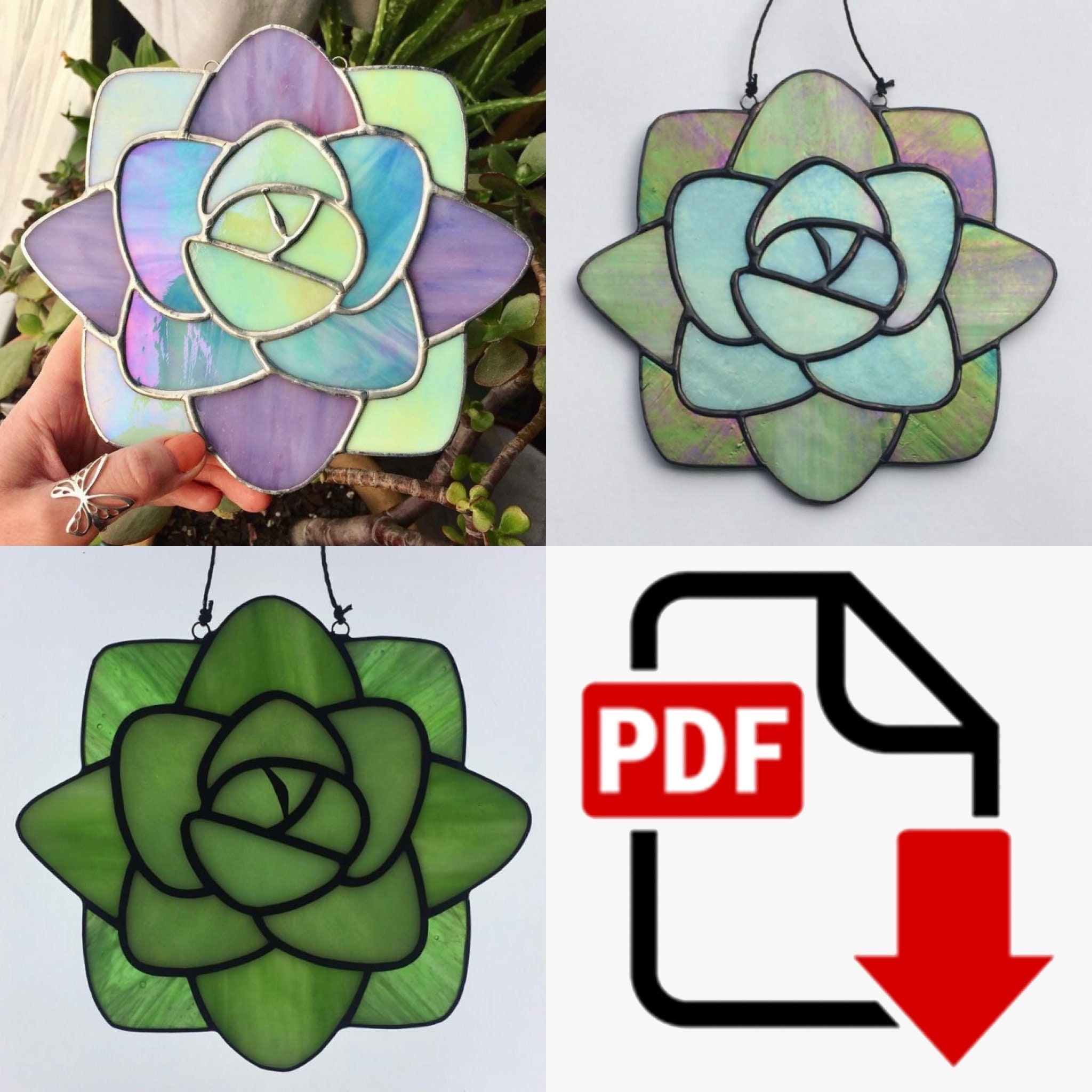 DIGITAL DOWNLOAD Pattern Echeveria Succulent Stained Glass Etsy