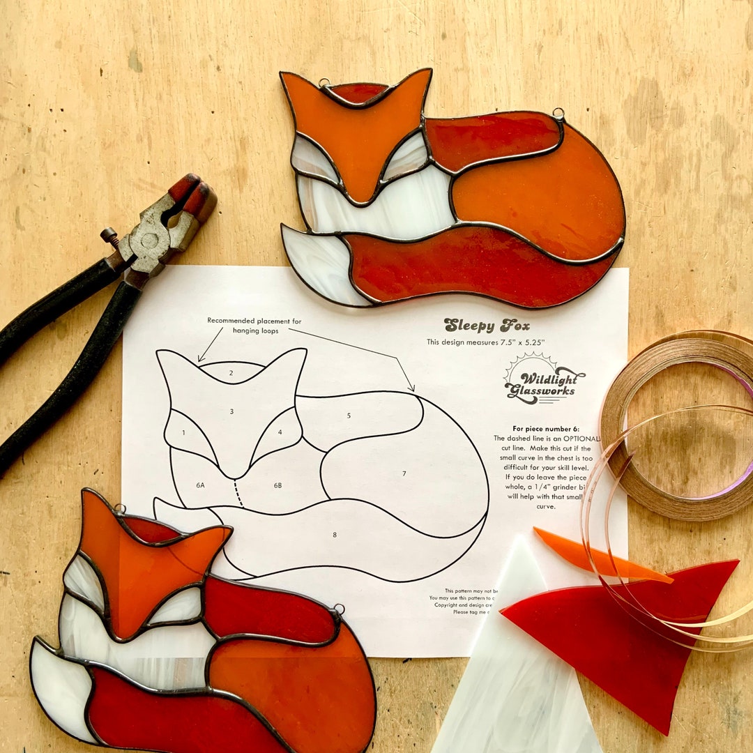 DIGITAL DOWNLOAD Pattern Sleepy Fox Stained Glass Cute Animal Pattern