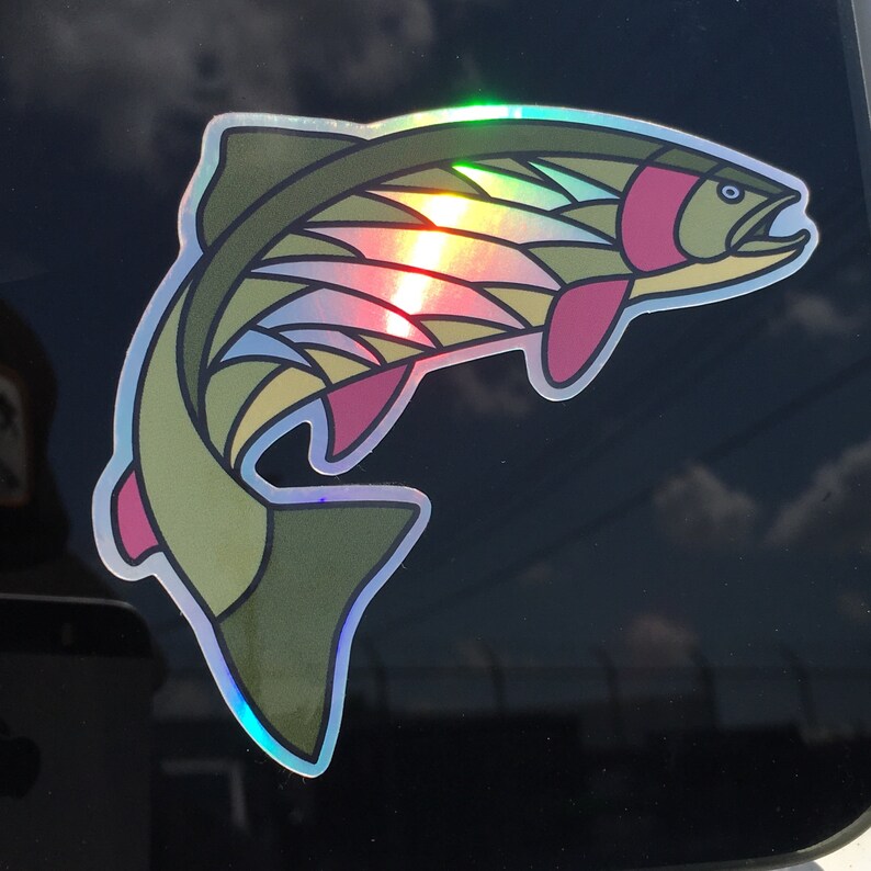 Trout Sticker With Holographic Lightning Bolt Rainbow Trout Etsy