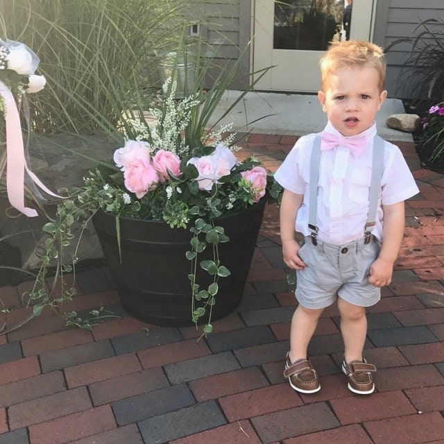Light Gray Suspenders, light pink bow tie, bow tie,suspenders, men…