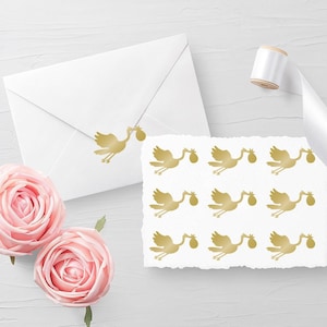 Set mit 10 fliegenden Storch Aufkleber, Umschlag Aufkleber, Aufkleber Siegel, Glas Aufkleber, Einladung Siegel, Planer Aufkleber 30 verschiedene Farben erhältlich