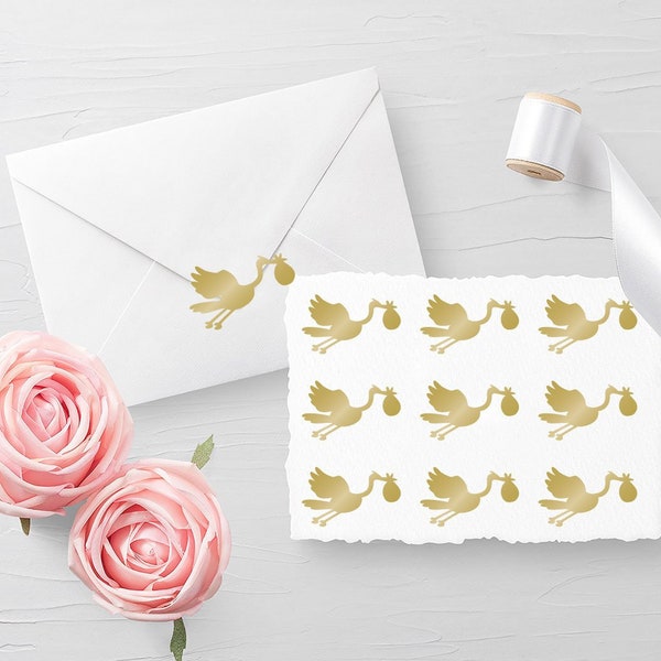 Set of 10 Flying Stork decals, Envelope Seals, Birthday seals, Glass decals, Invitation Seals,Planner Stickers 30 different colors available