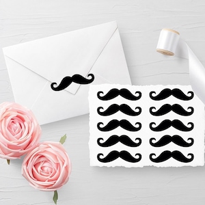Set van 10 snorstickers, envelopzegels, verjaardagszegels, glasstickers, uitnodigingszegels, plannerstickers - 30 verschillende kleuren beschikbaar