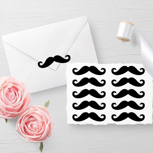Set of 10 Mustache decals, Envelope Seals, Birthday seals, Glass decals, Invitation Seals, Planner Stickers - 30 different colors available