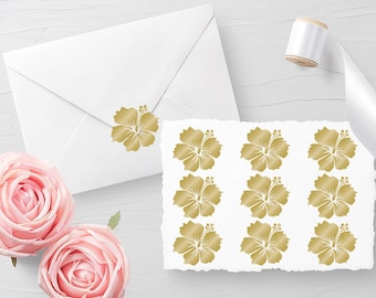 Set of 10 Hibiscus Flower decals, Envelope Seals, Birthday seals, Invitation Seals, Planner Stickers - 30 different colors available