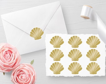 Set of 10 Seashell decals, Envelope Seals, Glass decals, Birthday seals, Invitation Seals, Planner Stickers 30 different colors available