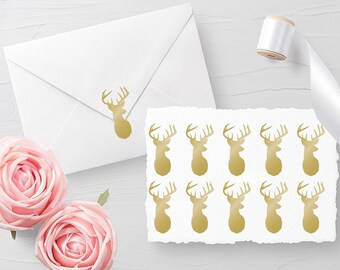 Set of 10 Mounted Deer decals, Envelope Seals, Birthday seals, Invitation Seals, Planner Stickers 30 different colors available