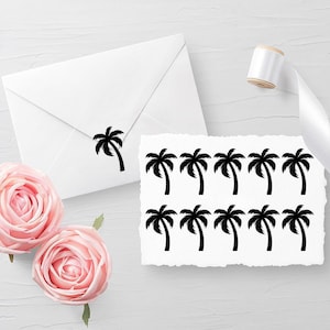 Set mit 10 Stück Palme Aufkleber, Briefumschlag Aufkleber, Geburtstag Aufkleber, Glas Aufkleber, Einladung Aufkleber, Aufkleber in 30 verschiedenen Farben erhältlich