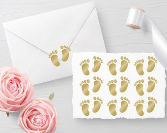 Set of 10 Baby Feet Print decals, Envelope Seals, Birthday seals, Invitation Seals, Planner Stickers - 30 different colors available