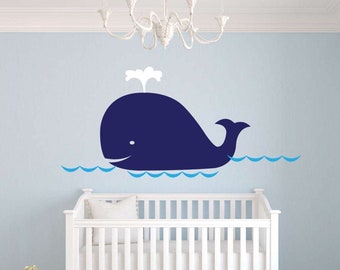 Big Blue Whale Wall Decal Nursery Baby Ocean disponibile in 3 diverse dimensioni e 30 colori diversi