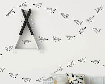 Set of Paper Airplane Wall Decals, Vinyl, Stickers - Multiple Colors, Sizes and Quantities available