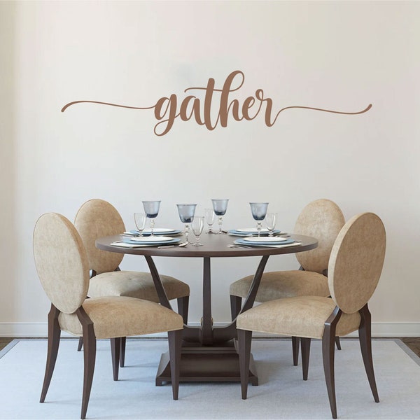 Gather Dining Room Kitchen Farmhouse wall decal vinyl sticker wall art mural available in 15 different sizes and 30 different colors