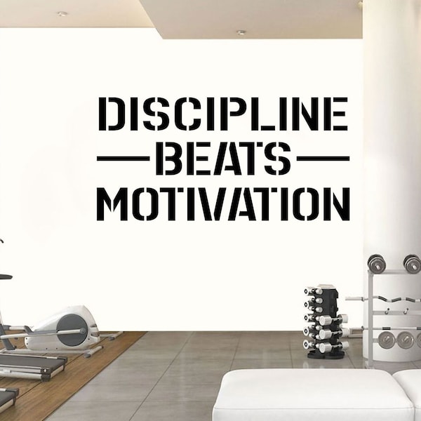 Discipline Beats Motivation Wandtattoo Gym Inspirierende Vinyl-Sticker erhältlich in 13 verschiedenen Größen und 30 verschiedenen Farben