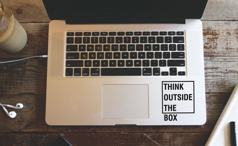 Think Outside The Box Laptop Vinyl Decal MacBook Sticker Window Mac Apple available in 30 different colors image 1