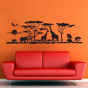 African Safari wall decal vinyl sticker Jungle Zoo Africa Animals wall art mural available in 11 different sizes and 30 different colors