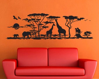 African Safari wall decal vinyl sticker Jungle Zoo Africa Animals wall art mural available in 11 different sizes and 30 different colors