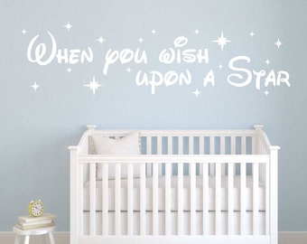 When You Wish Upon A Star Quote Nursery Baby wall decal available in 16 different sizes and 30 different color