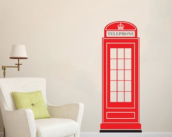 London Phone Booth British Phone Box UK Great Britain wall decal vinyl sticker wall art mural available in 9 different sizes and 30 colors