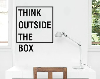 Think Outside The Box wall decal vinyl sticker wall art mural available in 10 different sizes and 30 different colors