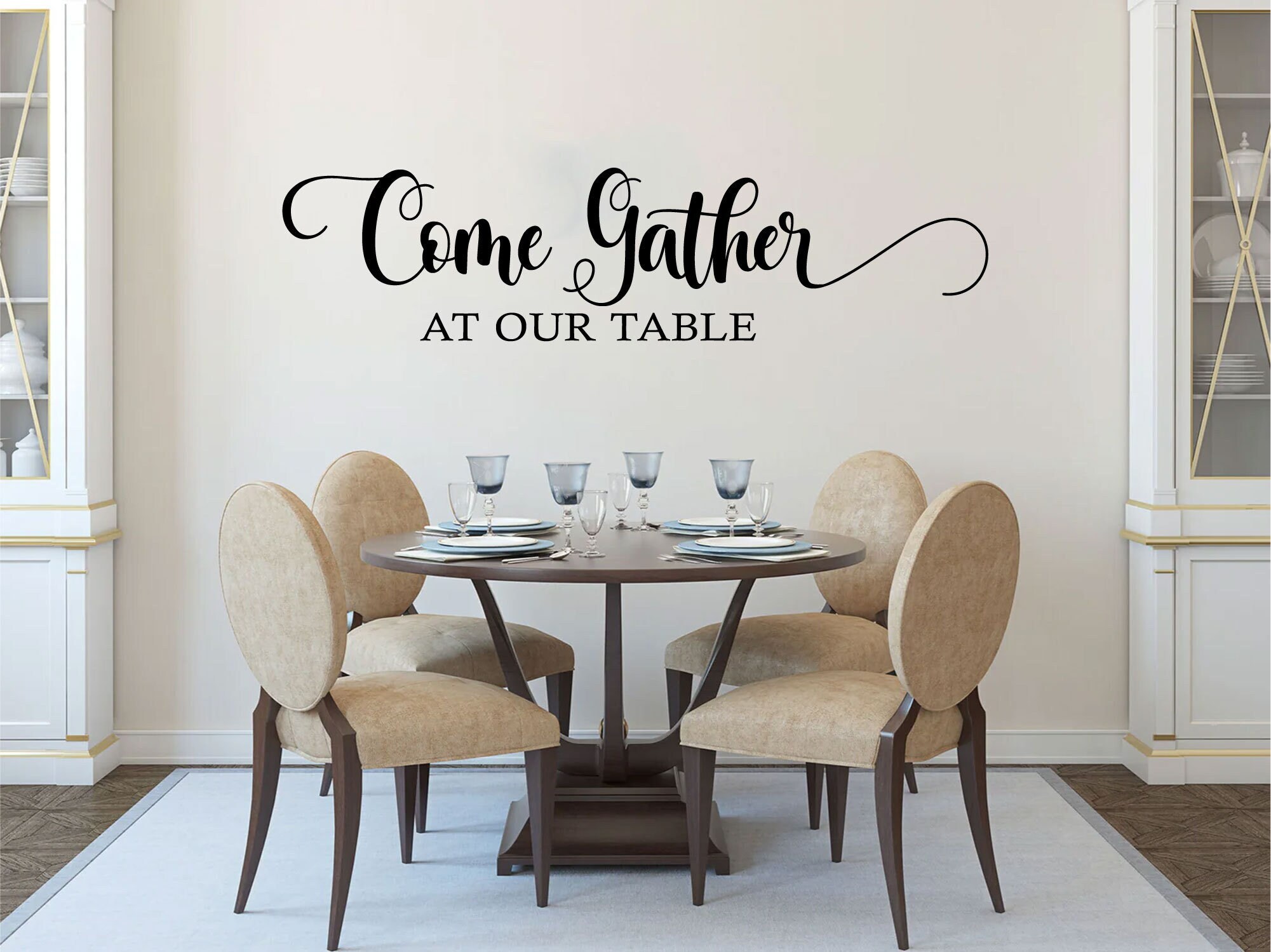 Come Gather At Our Table wall decal vinyl sticker wall art mural available in 13 different sizes and 30 different colors