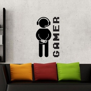 Gamer wall decal vinyl sticker Video Games Gaming Play wall art mural available in 9 different sizes and 30 different colors 002