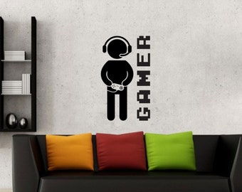 Gamer wall decal vinyl sticker Video Games Gaming Play wall art mural available in 9 different sizes and 30 different colors 002