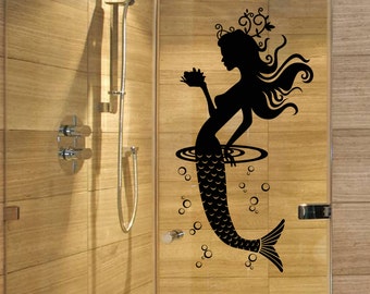 Mermaid wall decal Bathroom vinyl sticker wall art mural available in 5 different sizes and 30 different colors