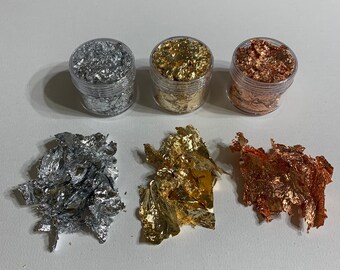 MQOUNY Gold Foil Flakes for Resin Crafts Nails,DIYs,Furniture Decpration Golden Gold Metallic Foil Flakes for Nails,Painting Arts