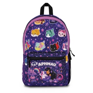 Mochila con el adorable personaje de Aphmau / Gato de dibujos animados, arcoíris y estrellas