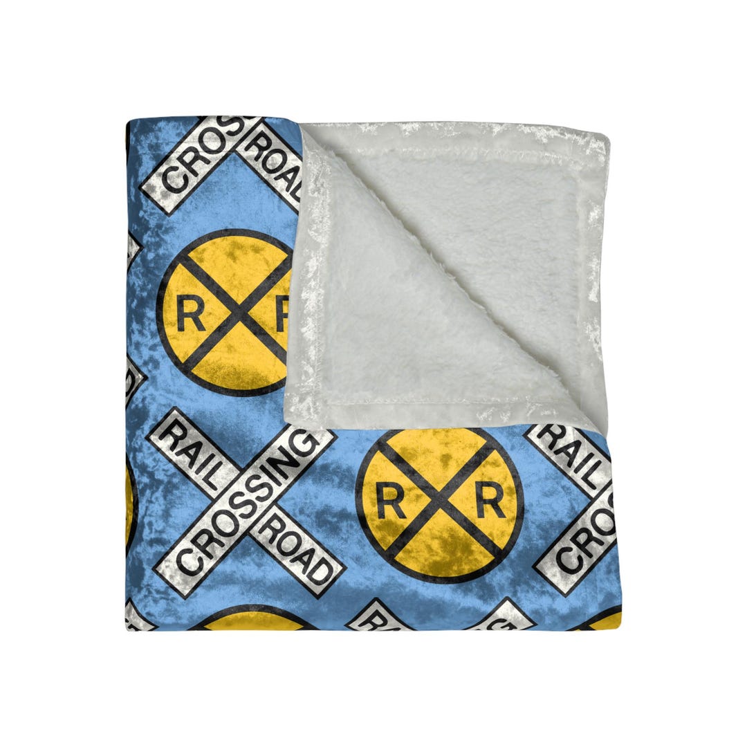 Blue Railroad Crossing Signs Blanket | Crushed Velvet Railroad Pattern ...