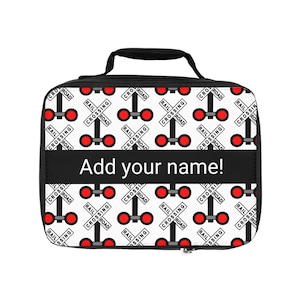 Personalized Lunch Bag Train Crossing School | Custom Name | School, Work, Picnic, Eco-Friendly, Fun Design