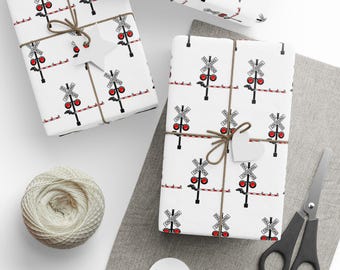 Papel de regalo con diseño de cruce de tren: papel de regalo brillante para amantes de los trenes