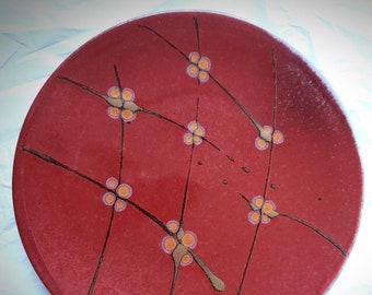 Gerald Newcomb Plum Pottery Wall Platter, Asian Influence, 14.25"