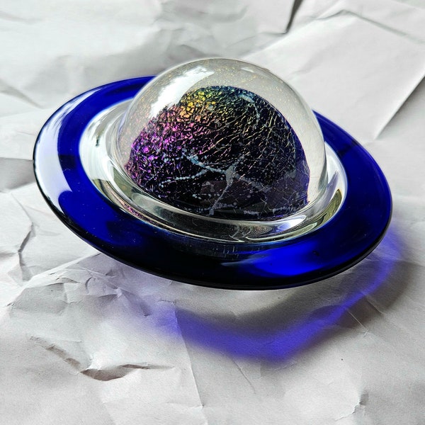 Correia Art Glass Paperweight, Saturn Paperweight, Signed