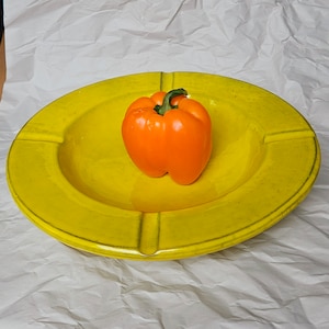 Mid Century Italian Ceramic Serving Bowl, Peasant Village, Yellow Bowl, Flawless