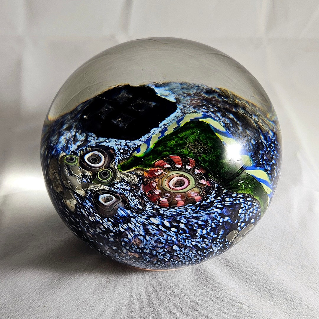Blown Glass Art Paperweight, Ocean Reef, Unsigned Etsy